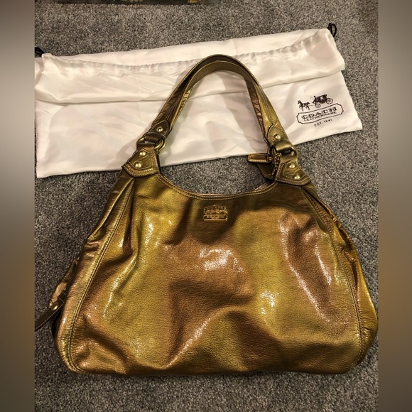SOLD COACH Madison Maggie Metallic leather satchel shoulder bag Hobo Like New